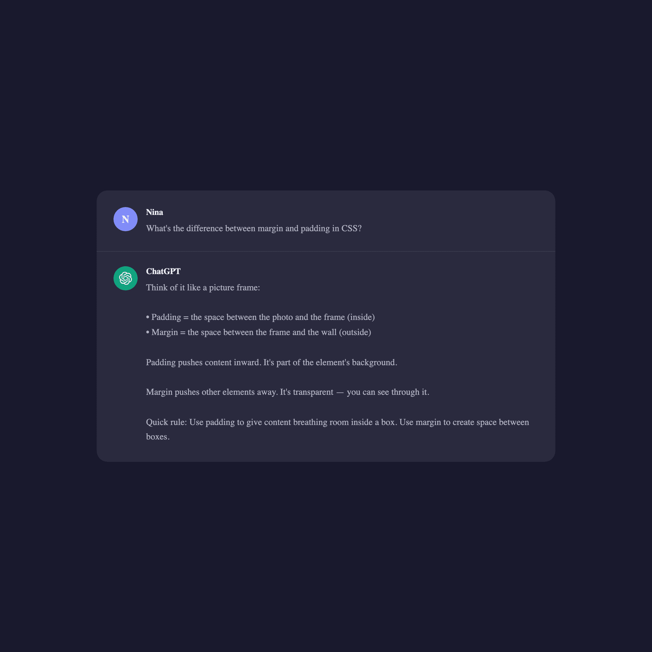 Fake Chat GPT screenshot explaining a complex coding concept