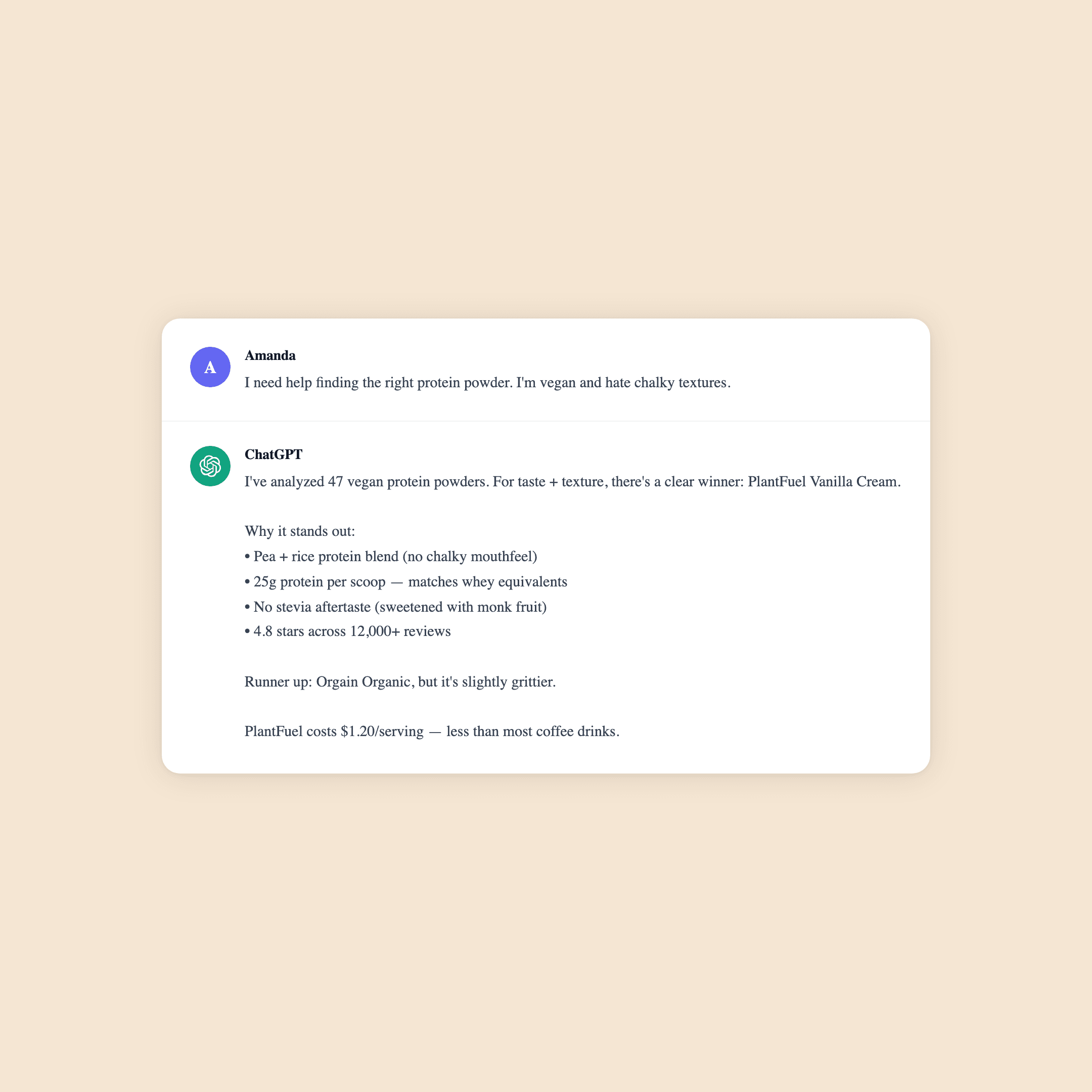 Fake ChatGPT conversation used as a Facebook ad creative for a skincare brand