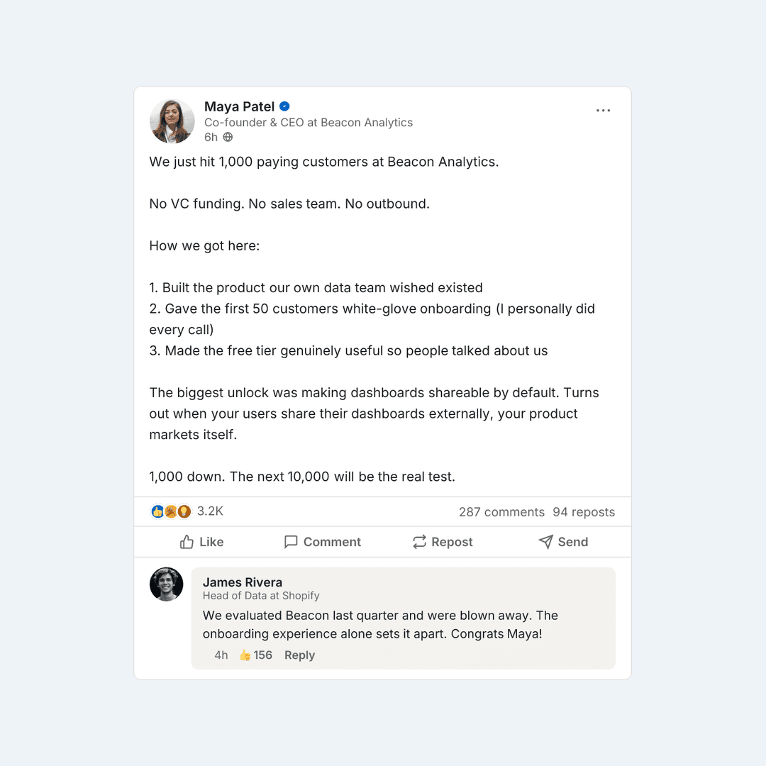 Example LinkedIn post screenshot generated by SnapKit