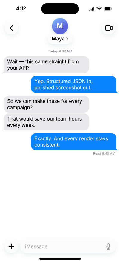 Messages screenshot generator launch preview